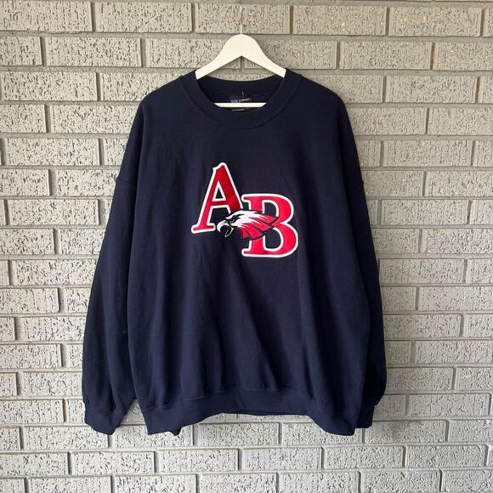 VTG MV Sport AB Eagles Embroidered Patch Sweatshirt Size XXL Navy Blue